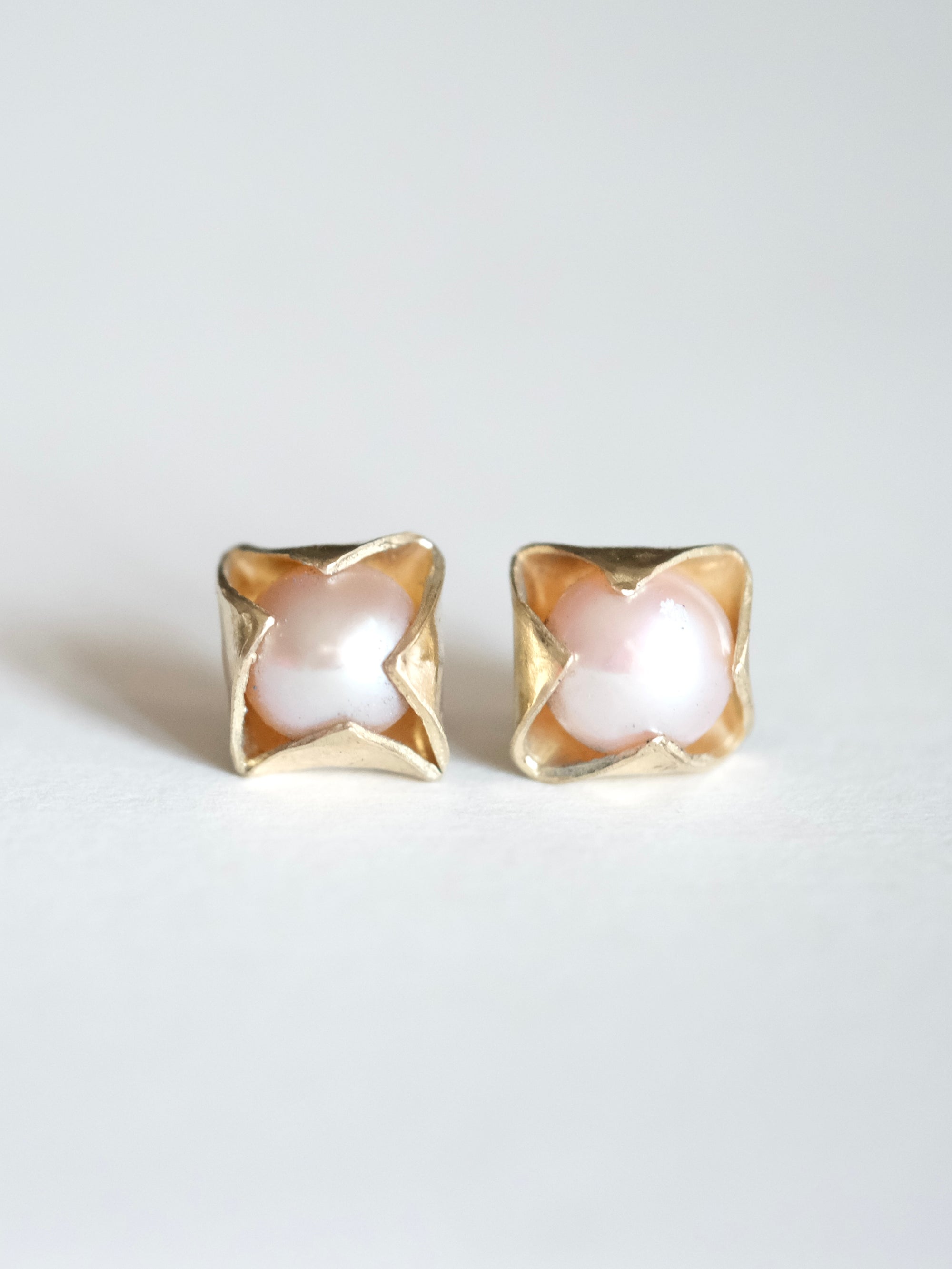 Geometric Pearl Stud Earrings