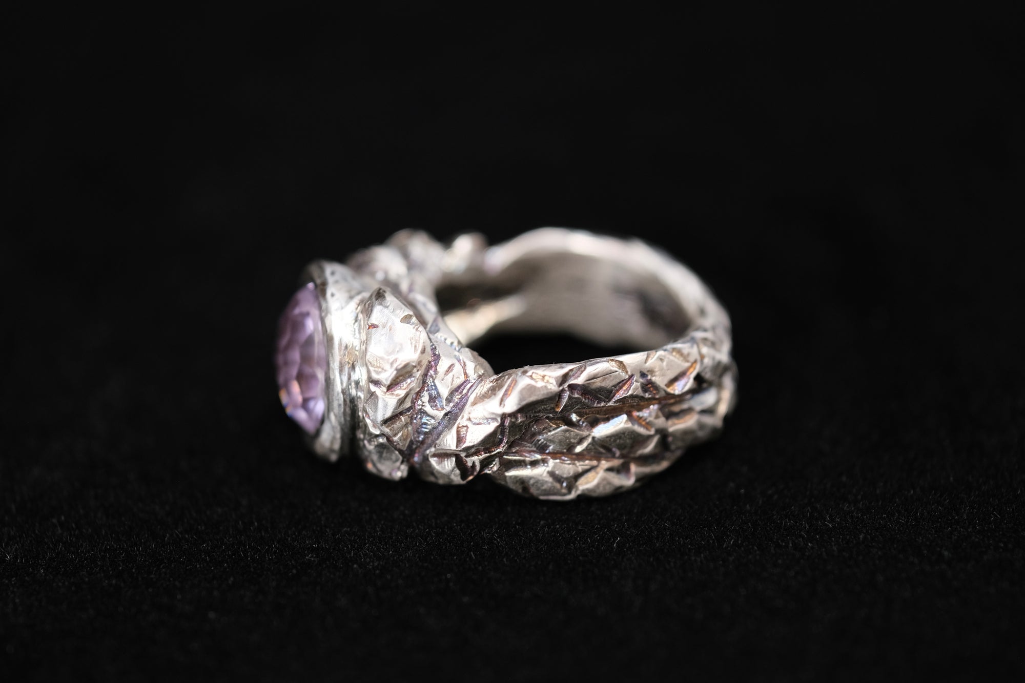 Sparkling Amethyst and Silver Snake Ring