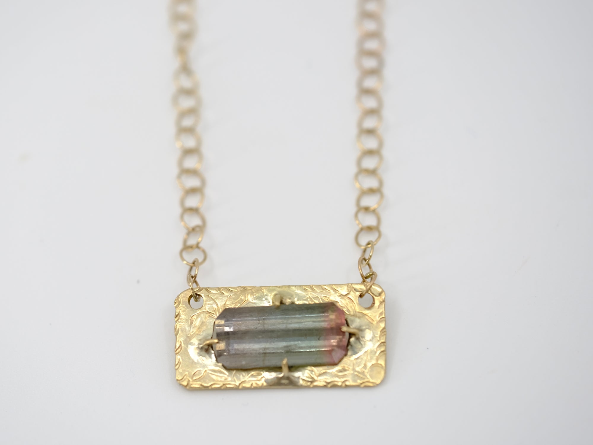 Hand Engraved Tourmaline Horizontal Necklace