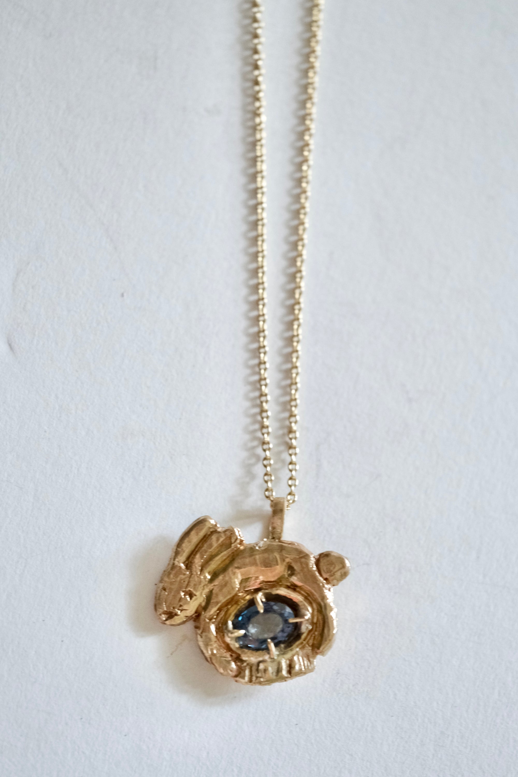 Blue-Green Sapphire Bunny Pendant
