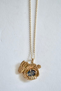 Blue-Green Sapphire Bunny Pendant