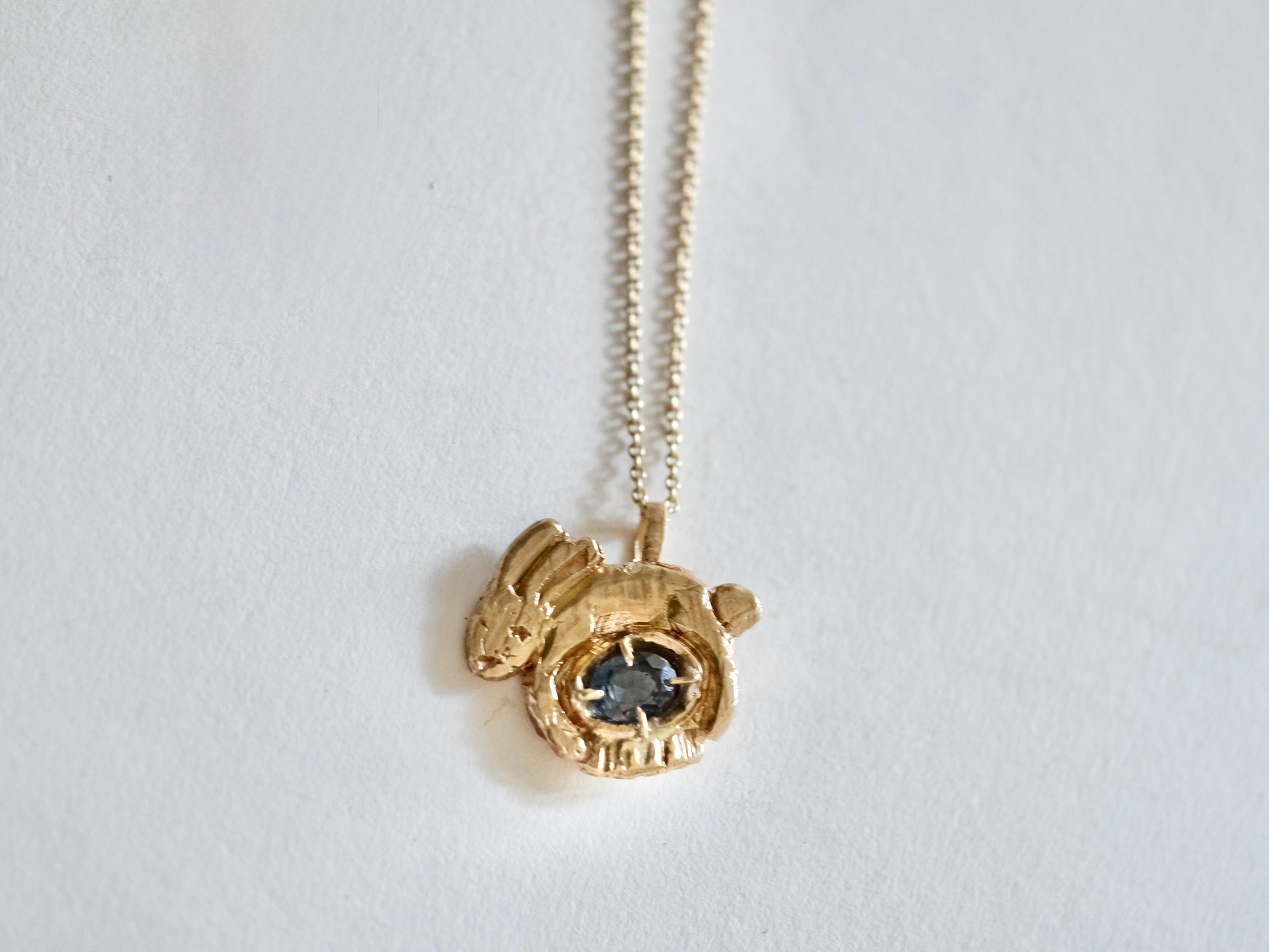 Blue-Green Sapphire Bunny Pendant