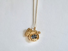 Load image into Gallery viewer, Blue-Green Sapphire Bunny Pendant
