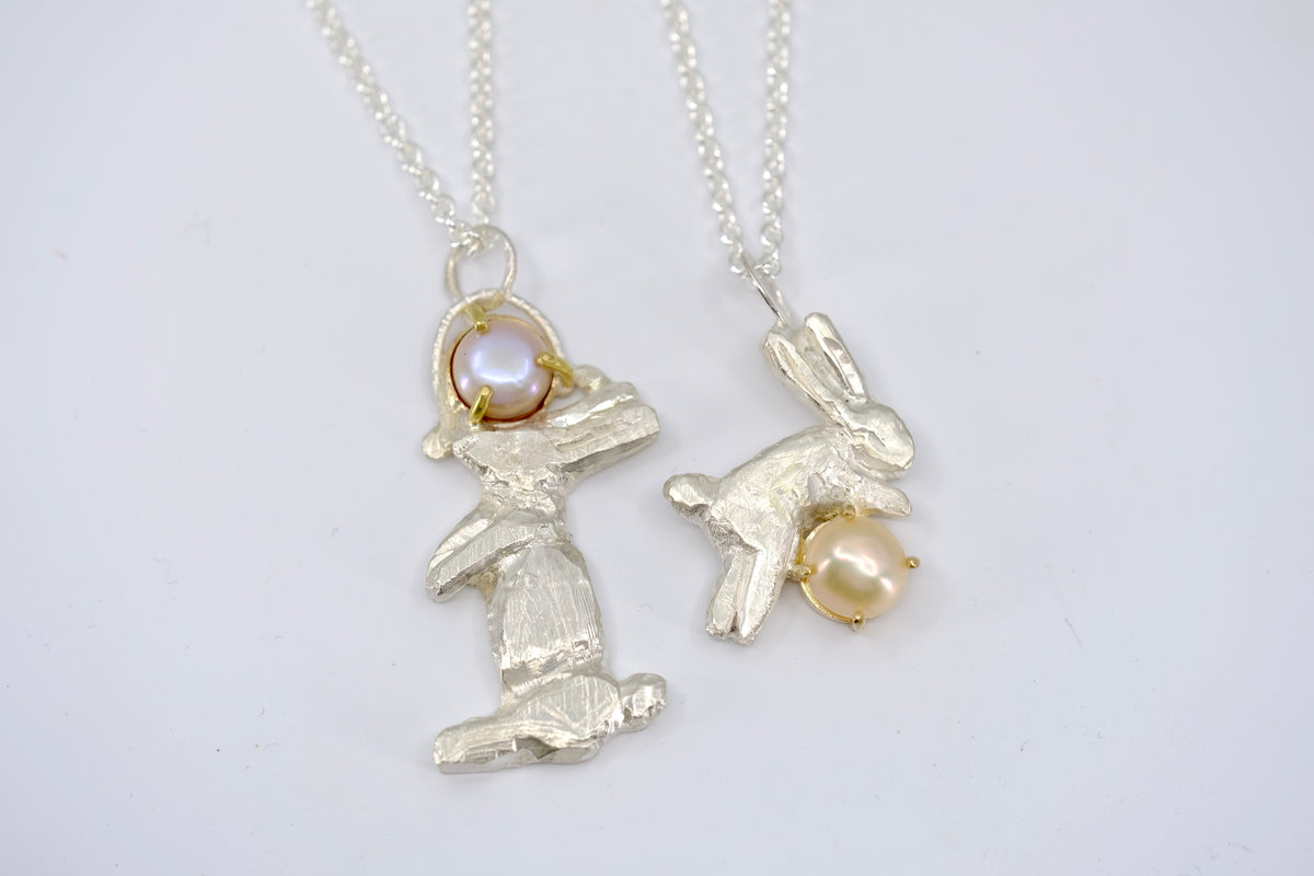 Standing Bunny and Pearl Pendant