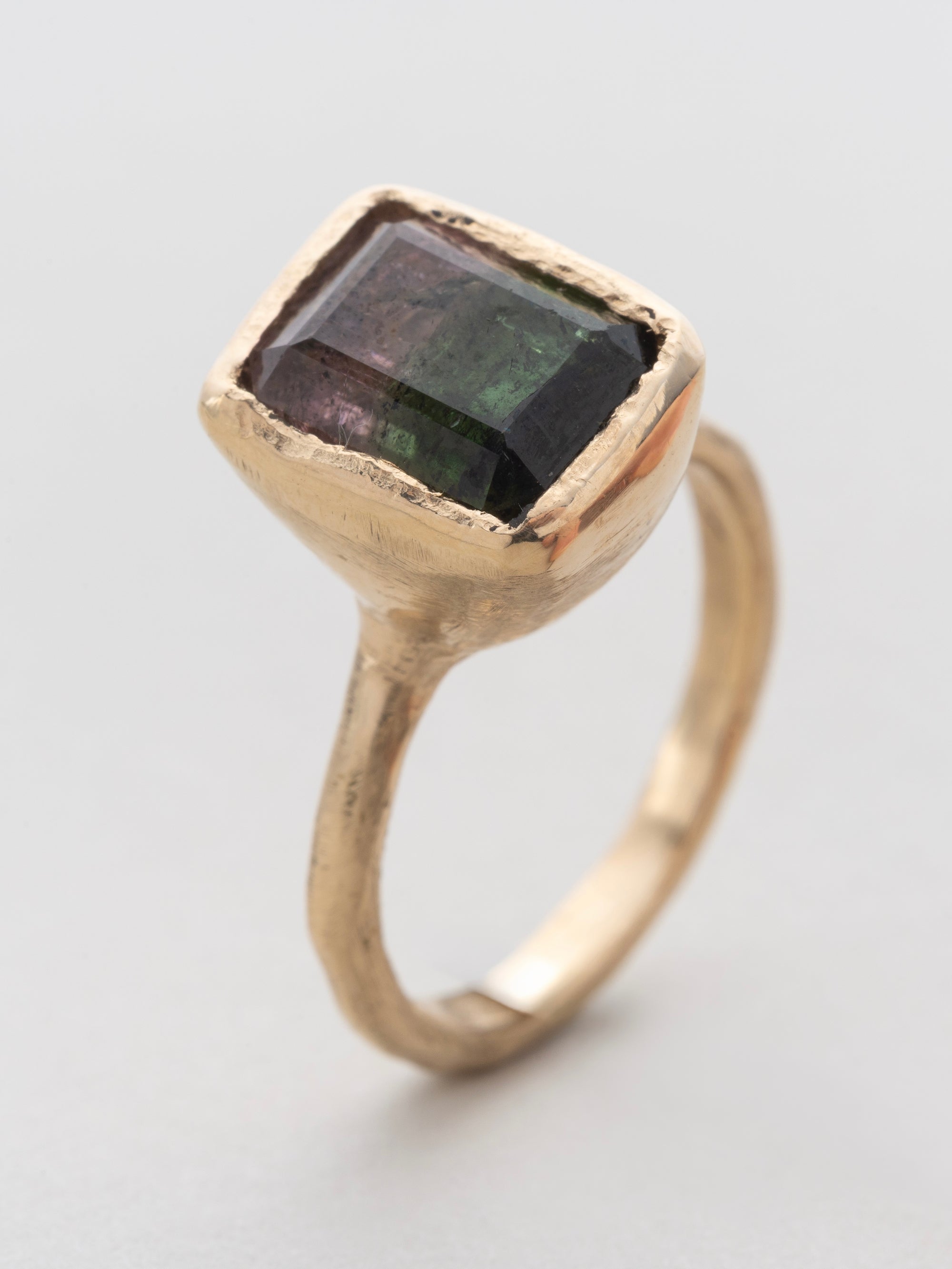Pink and Green Tourmaline Solitaire Ring