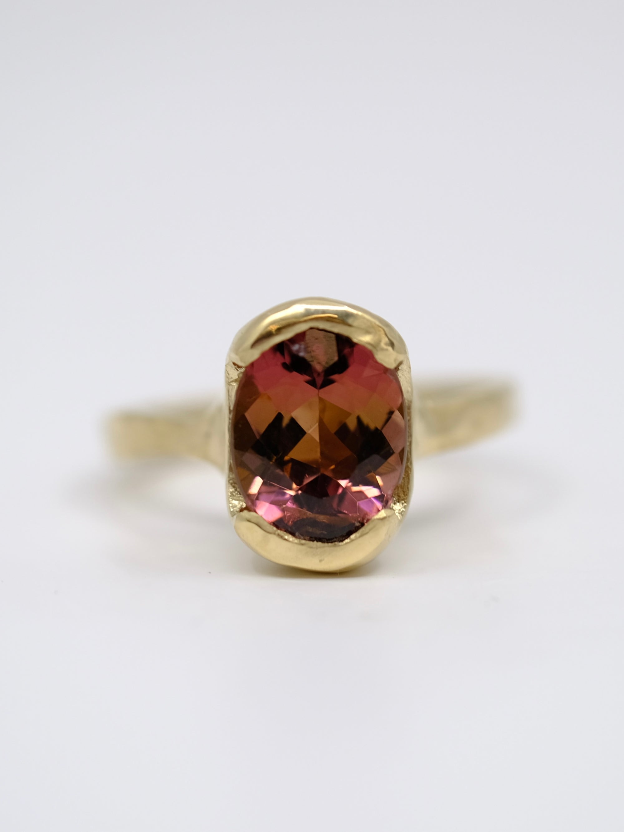 Red-Brown Bi-Colored Tourmaline Gold Ring