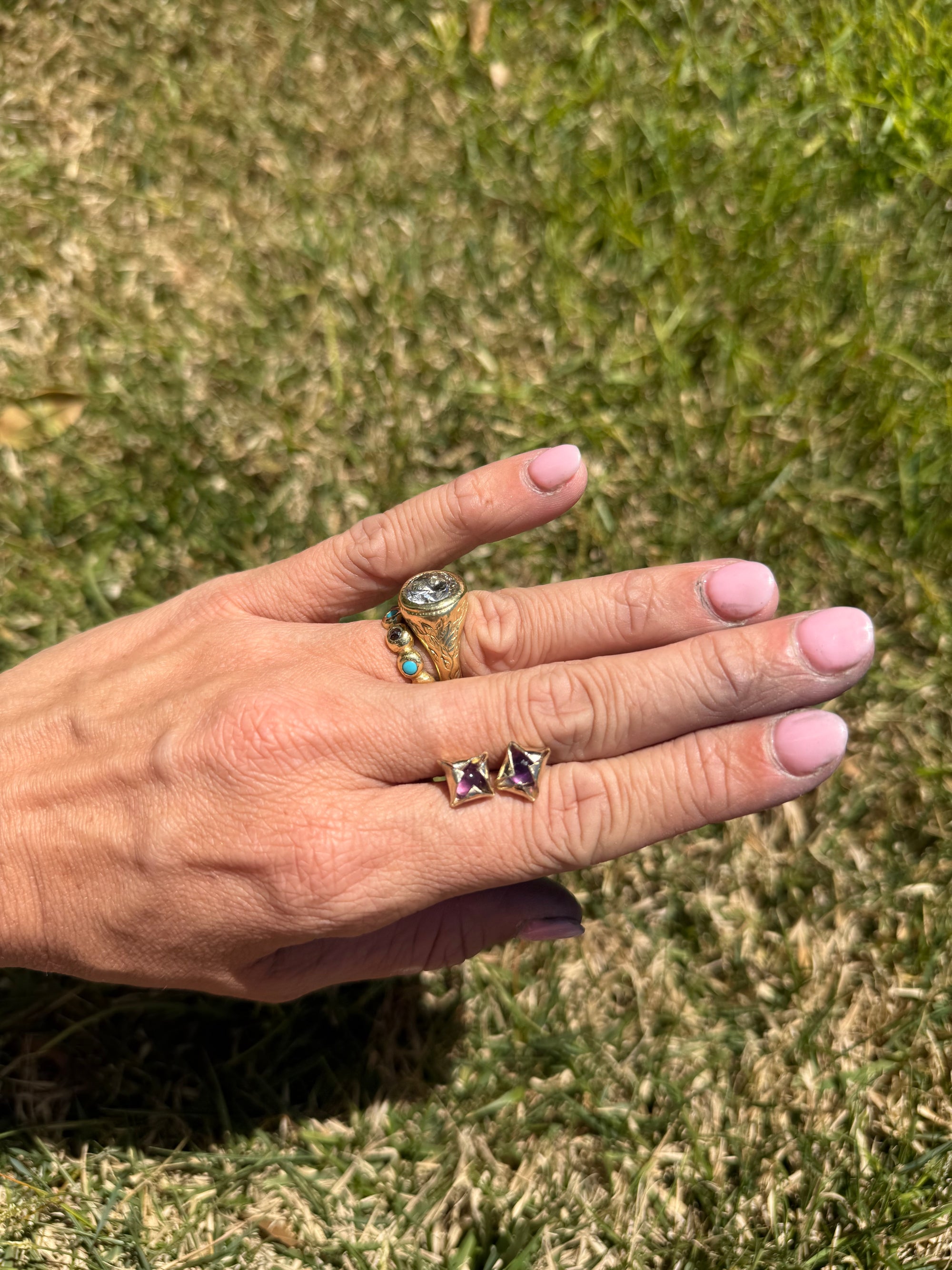 Amethyst and Gold Stud Earrings
