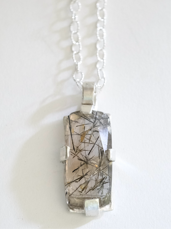 Tourmalated Quartz Pendant Necklace in Silver