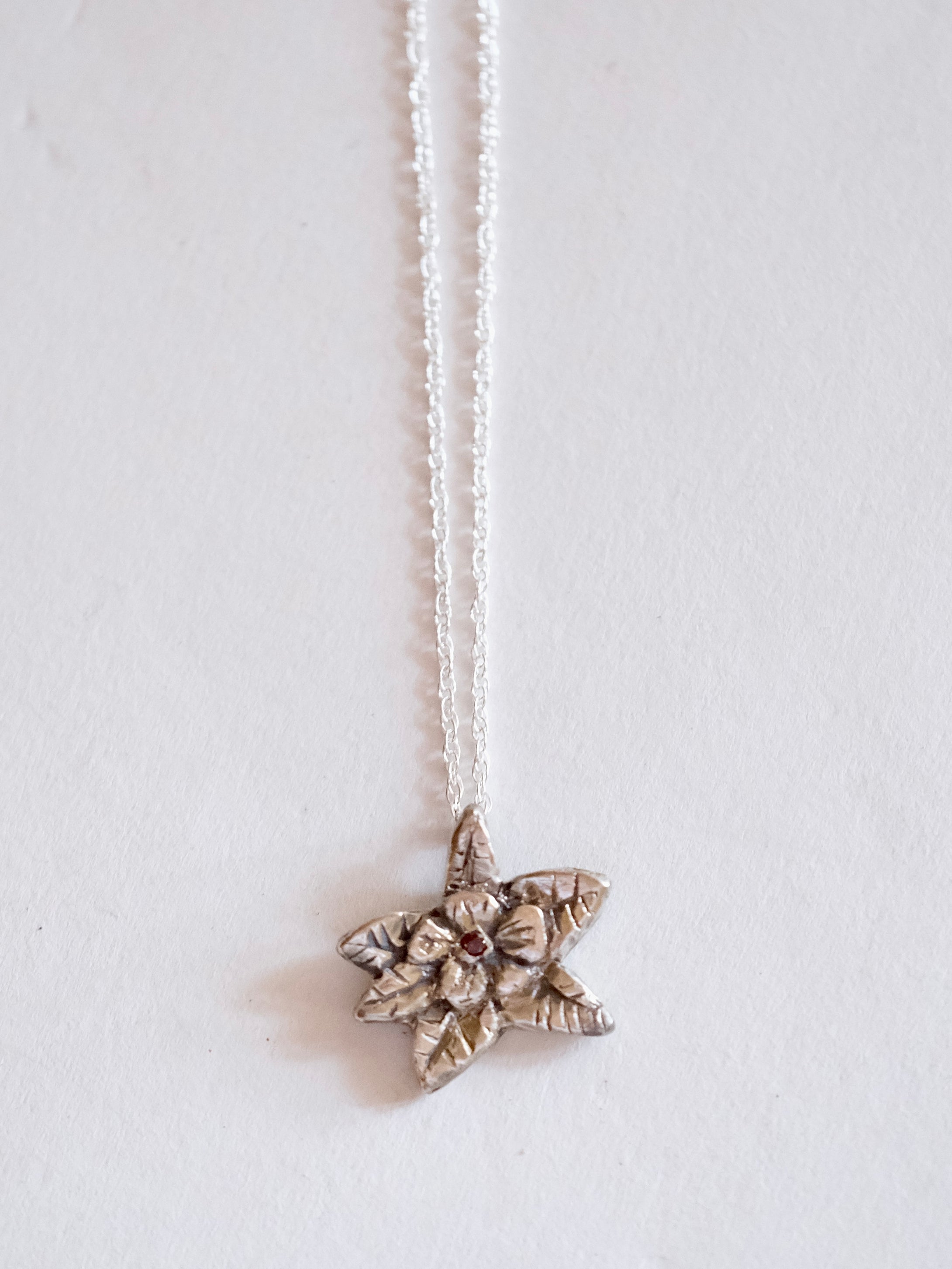 Flower, Leaves and Red Diamond Pendant