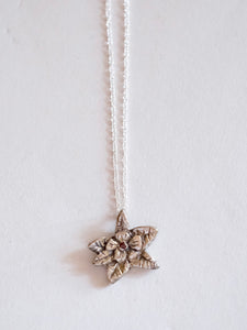 Flower, Leaves and Red Diamond Pendant