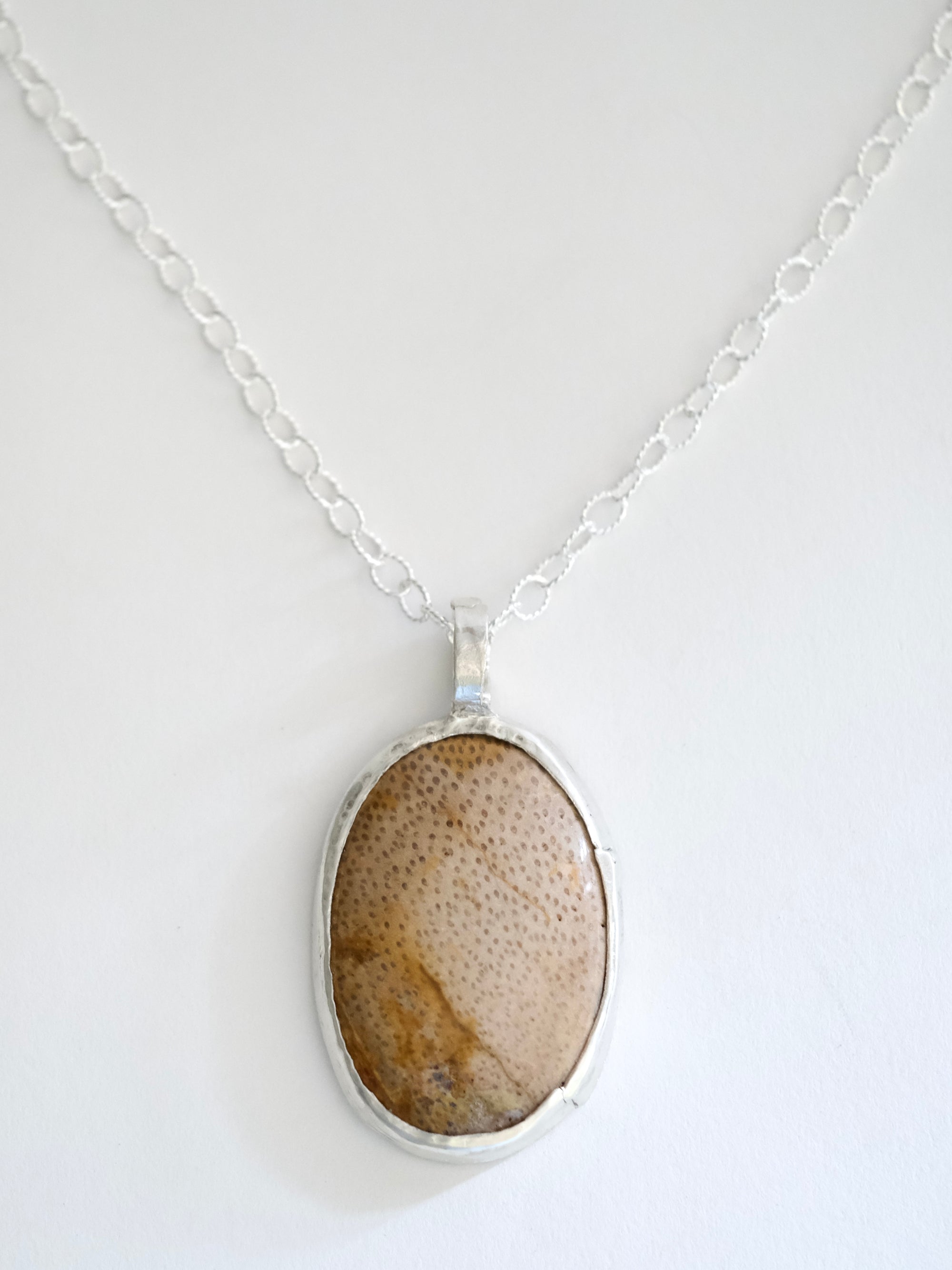Fossilized Wood Pendant Necklace in Silver