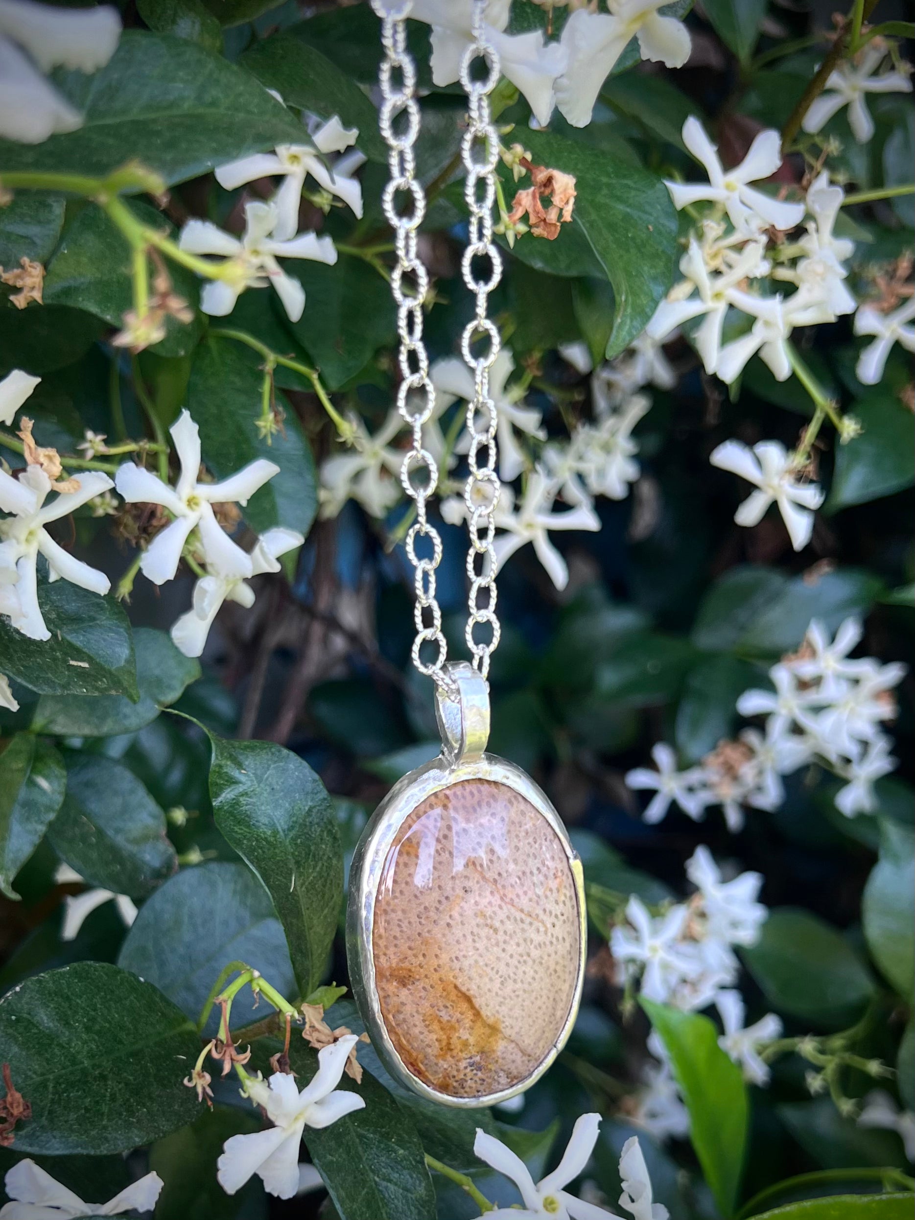 Fossilized Wood Pendant Necklace in Silver