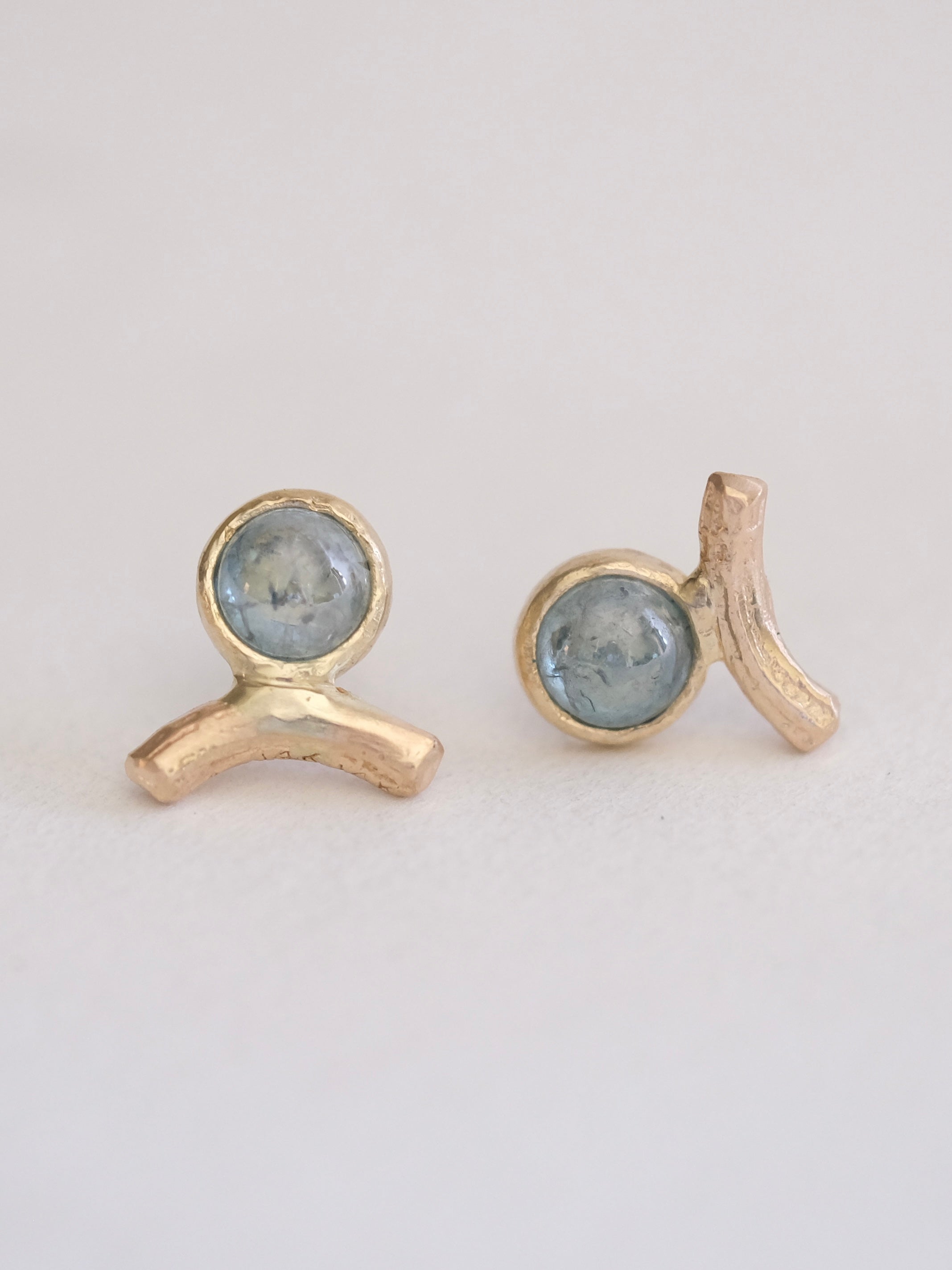 Blue Diamond and Gold Twig Stud Earrings