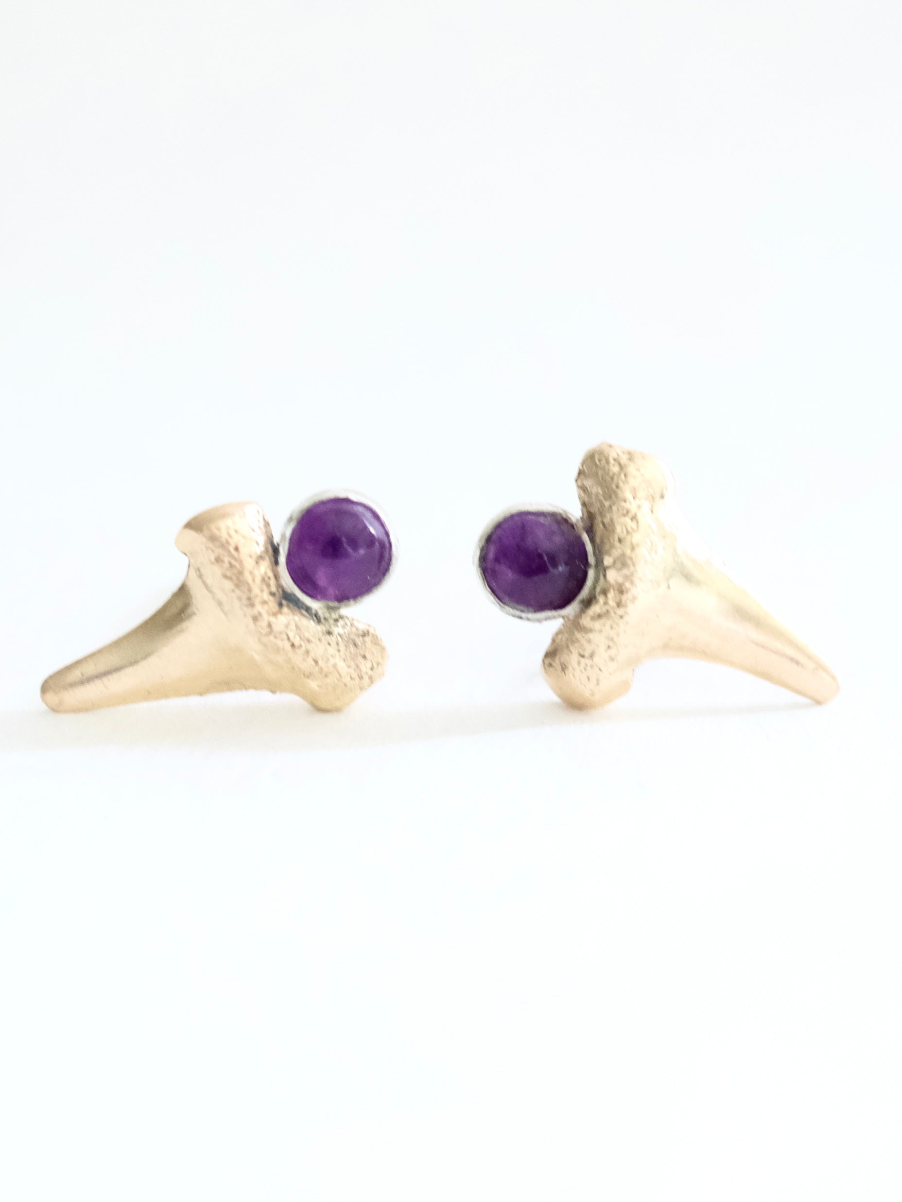 Amethyst Shark Tooth Stud Earrings