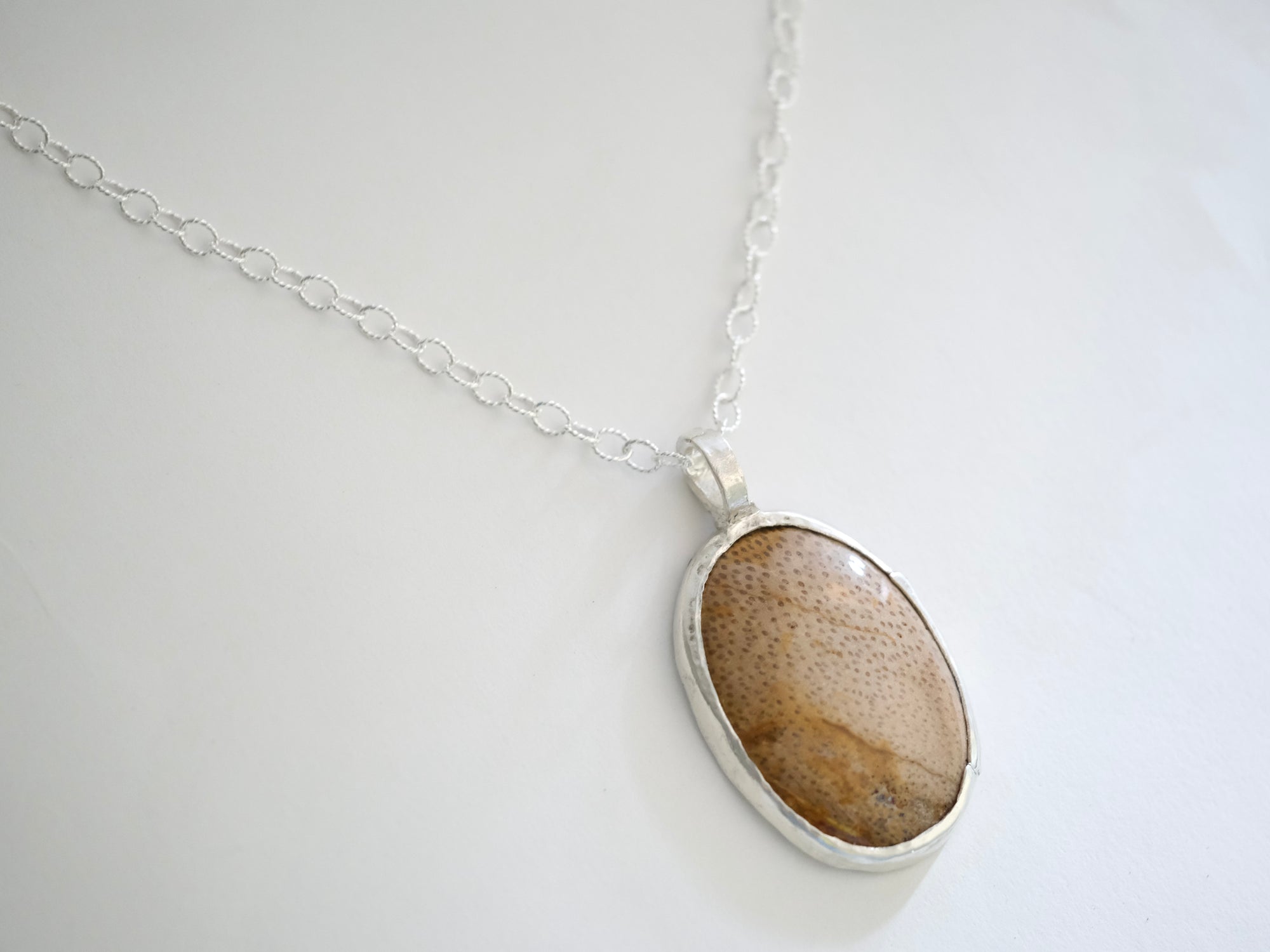 Fossilized Wood Pendant Necklace in Silver