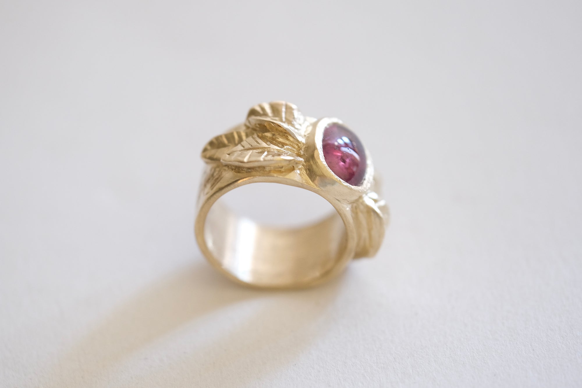 Pink Sapphire Leaf Ring