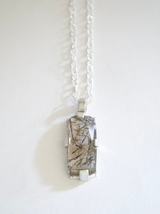 Tourmalated Quartz Pendant Necklace in Silver