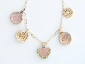 Charmed Necklace with Quartz, Diamonds and Tourmaline