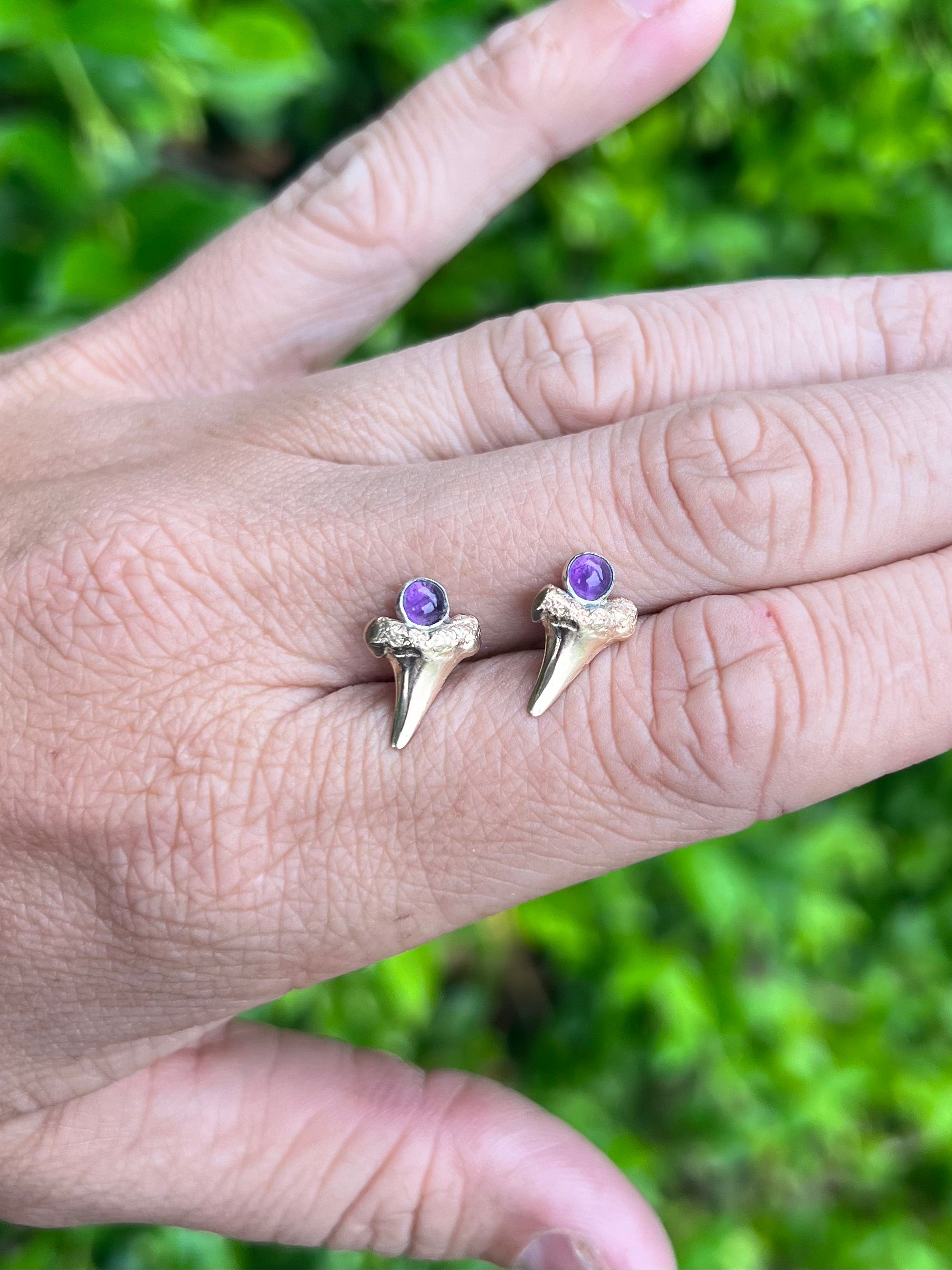 Amethyst Shark Tooth Stud Earrings