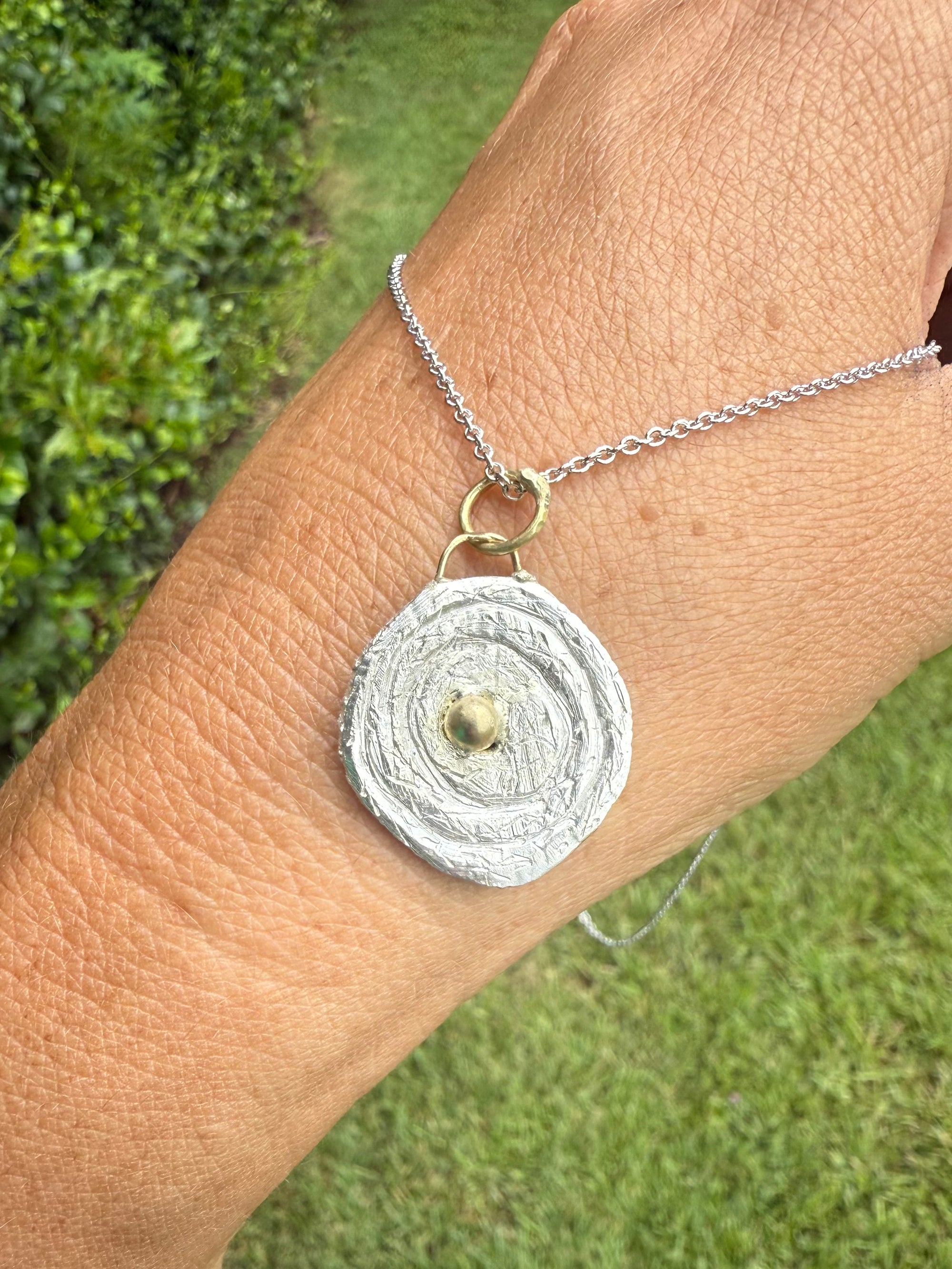 Circling Snake Silver and Gold Pendant