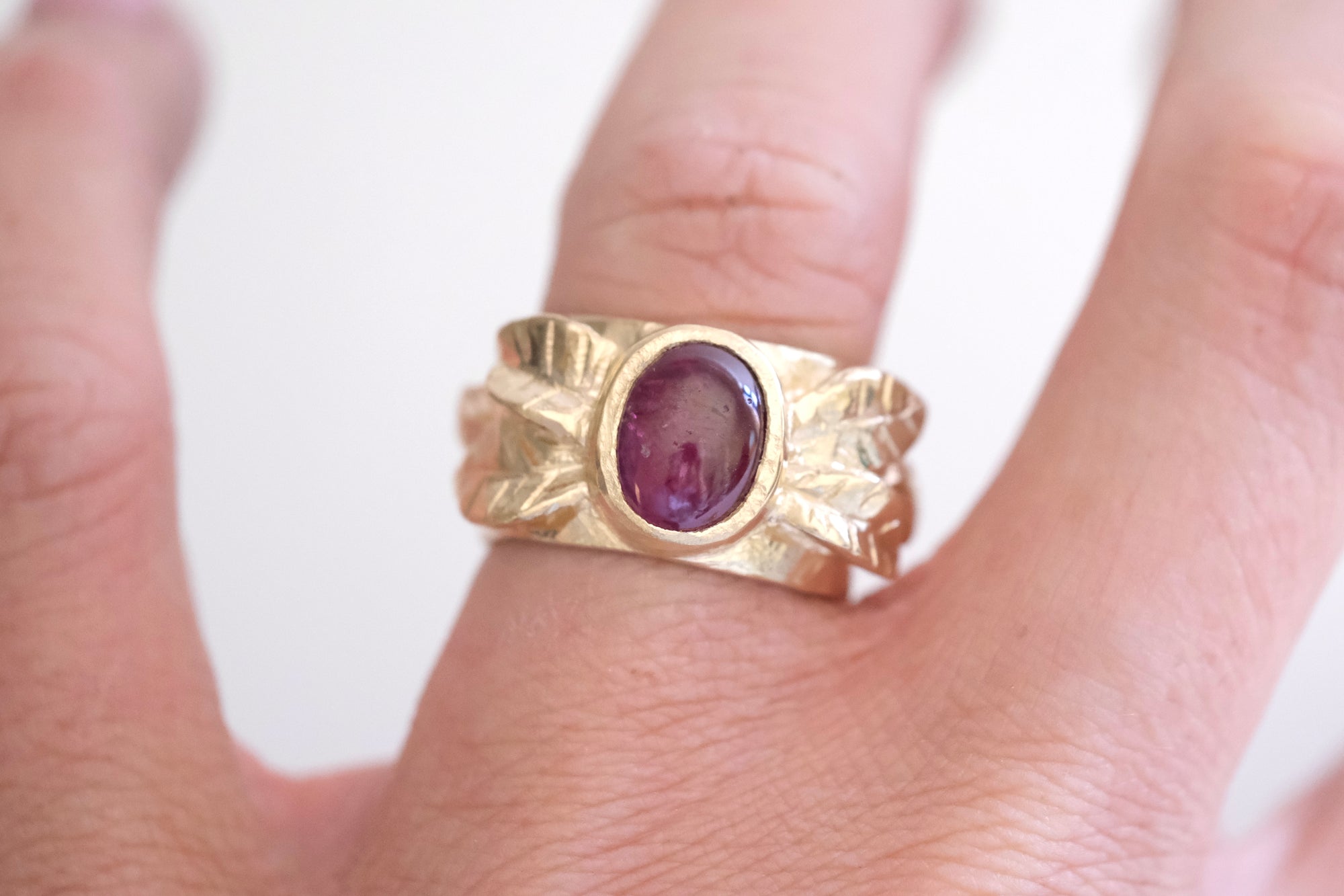 Pink Sapphire Leaf Ring