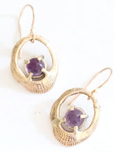 Load image into Gallery viewer, Amethyst and Gold Shell Dangle Earrings
