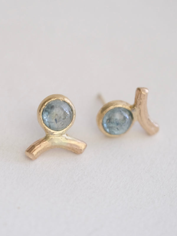 Blue Diamond and Gold Twig Stud Earrings