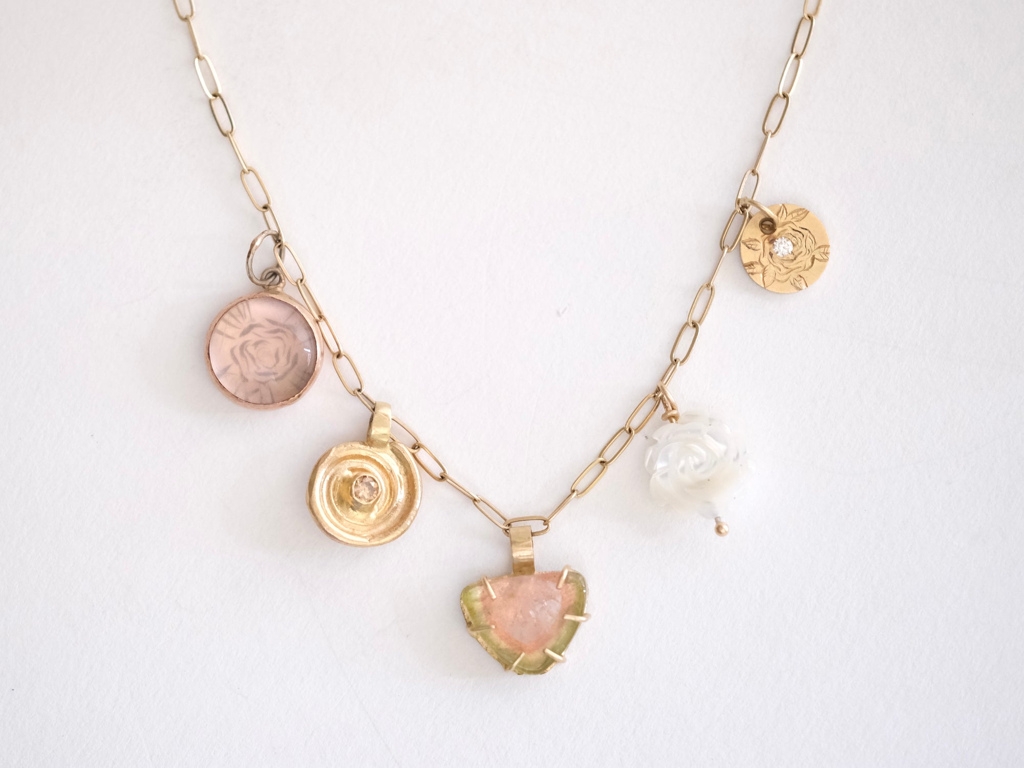 Charmed Necklace with Quartz, Diamonds and Tourmaline