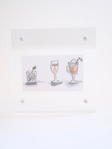 4x4” Tiny Framed Drink Drawings