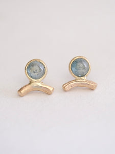 Blue Diamond and Gold Twig Stud Earrings