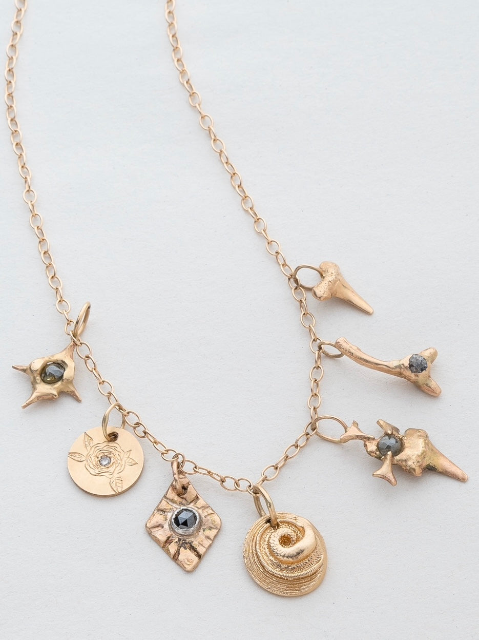 Sharktooth and Diamond Charm Necklace