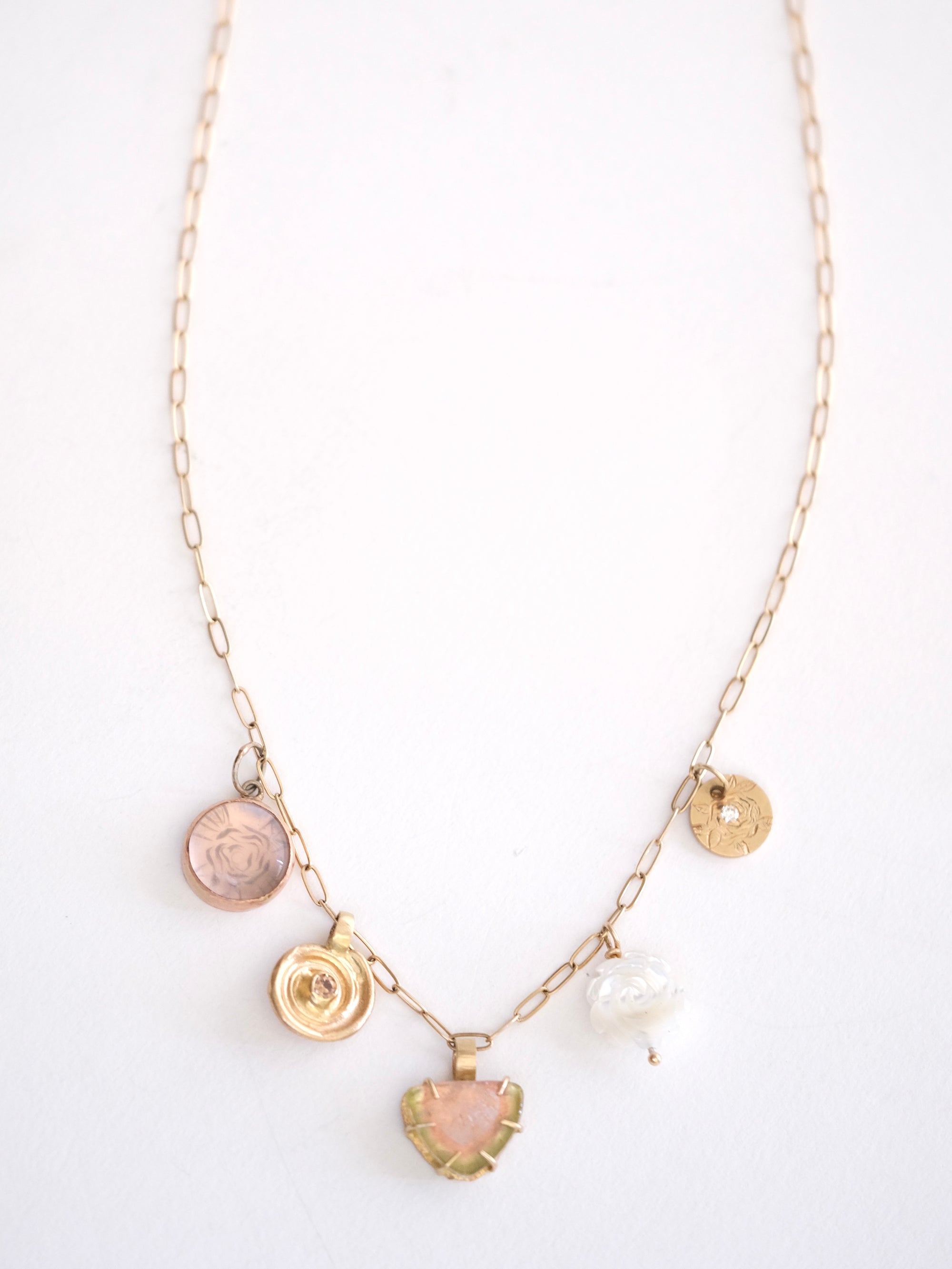 Charmed Necklace with Quartz, Diamonds and Tourmaline