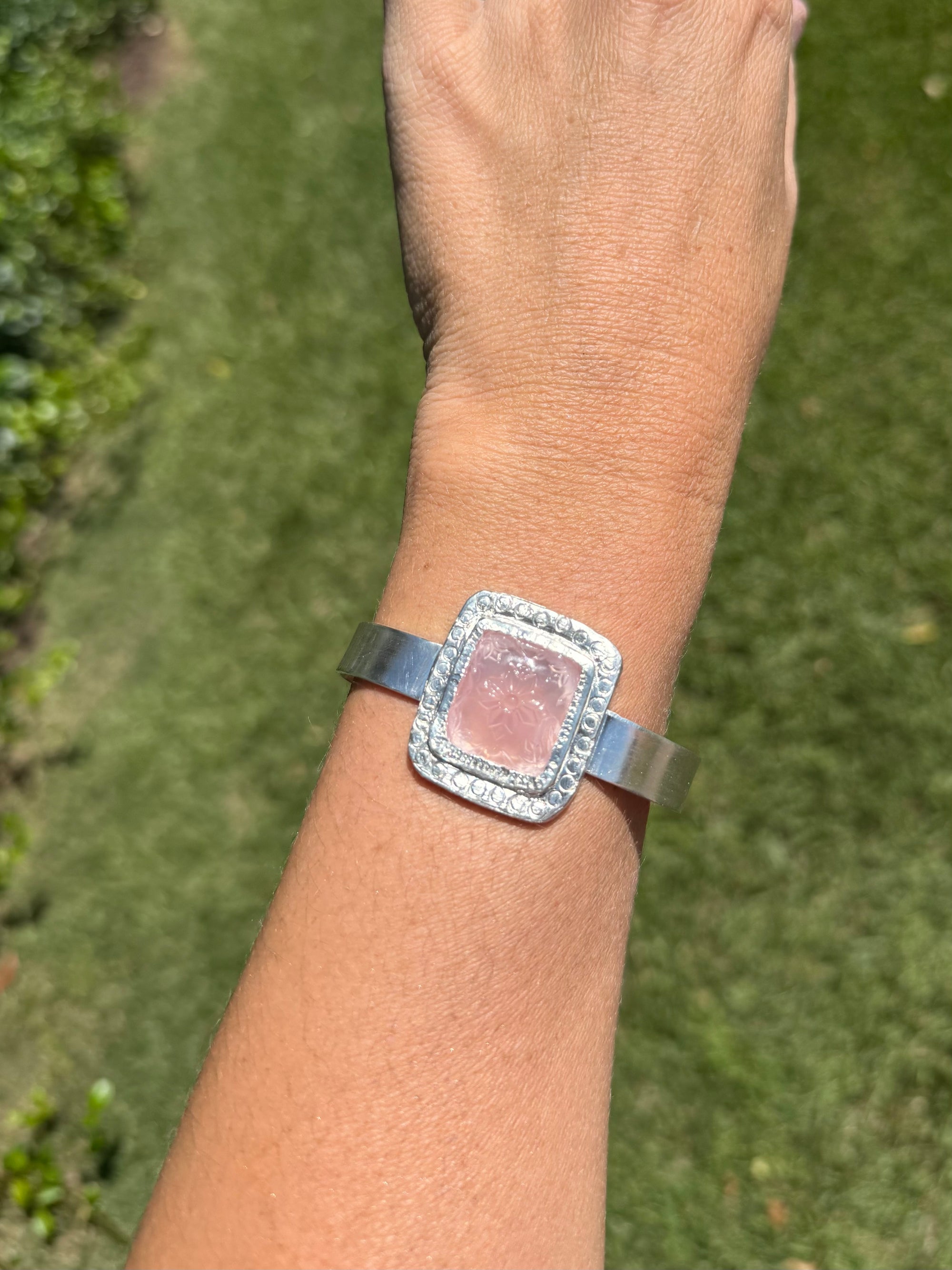 Carved Rose Quartz Cuff Bracelet