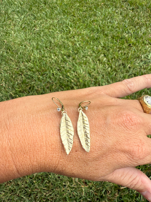 Diamond Leaf Dangle Earrings