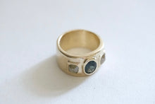 Load image into Gallery viewer, Blue-Green Sapphire and Grey Rosecut Diamond Gold Ring
