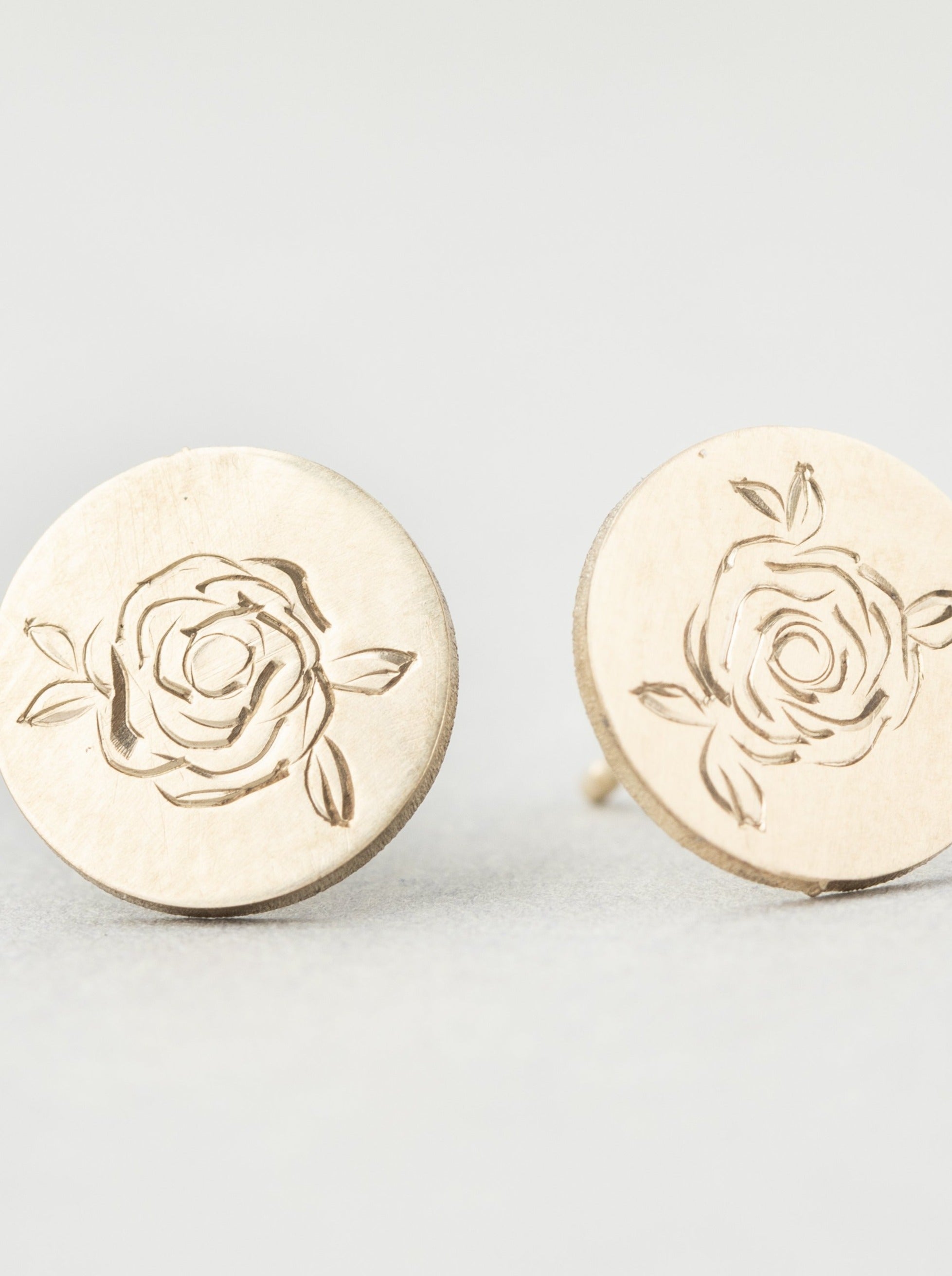 Hand Engraved Rose Stud Earrings