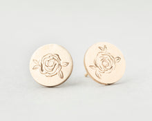 Load image into Gallery viewer, Hand Engraved Rose Stud Earrings
