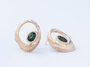 Oval Shell Earrings with Tourmaline