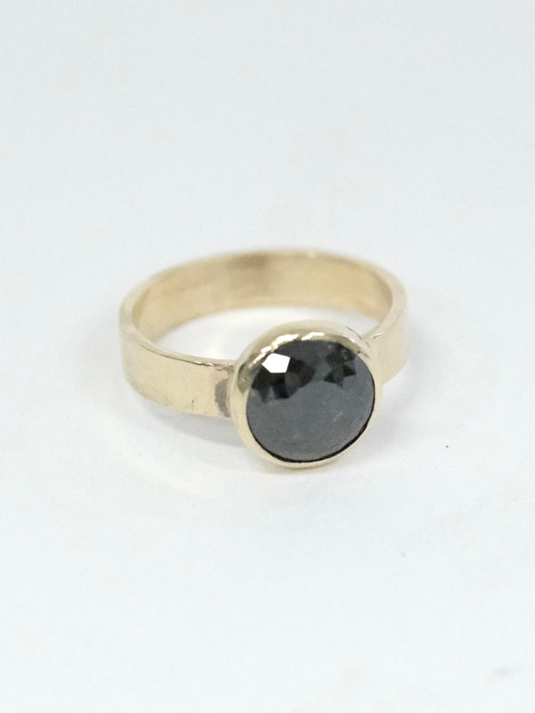 Classic Rosecut Black Diamond Solitaire Gold Ring