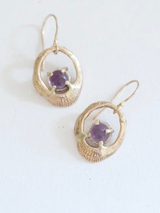 Amethyst and Gold Shell Dangle Earrings