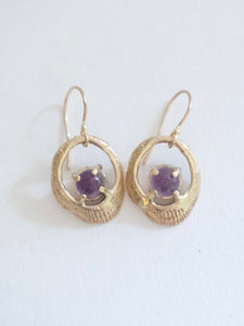 Amethyst and Gold Shell Dangle Earrings
